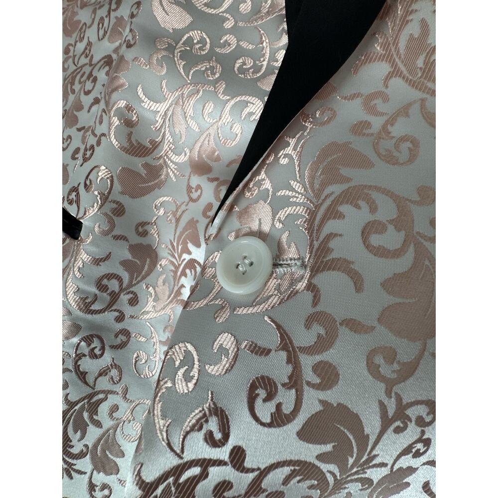 Mens Cream Rose Gold Floral Jacquard Tuxedo Blazer Black Shawl Lapel NWOT - Picture 4 of 8